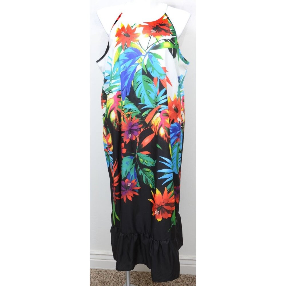 Signature Collection Plus Size 2X Floral Hawaiian Summer Tank Maxi Dress Colorfu